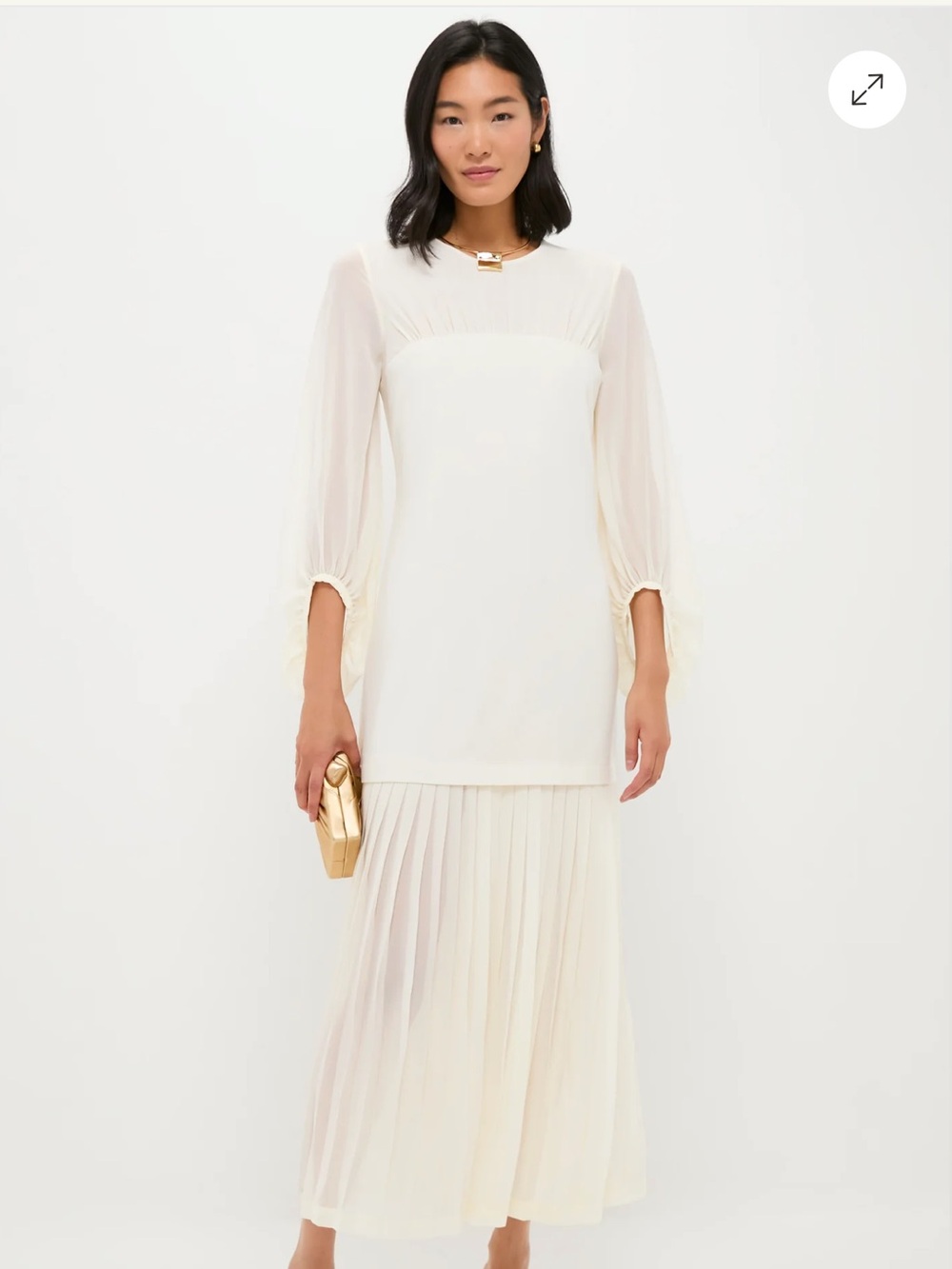Tuckernuck Ivory Long-Sleeve Pleated Maxi Gown